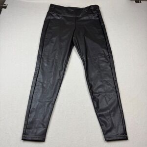 Athleta Faux Leather‎ Leggings L Brown High Rise Stretch Coated Moto Look 27" In